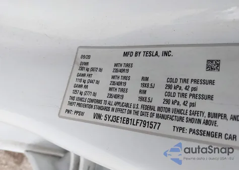 2020 Tesla Model 3 Long Range Dual Motor All-Wheel Drive из США, поврежденный, VIN 5YJ3E1EB1LF791577